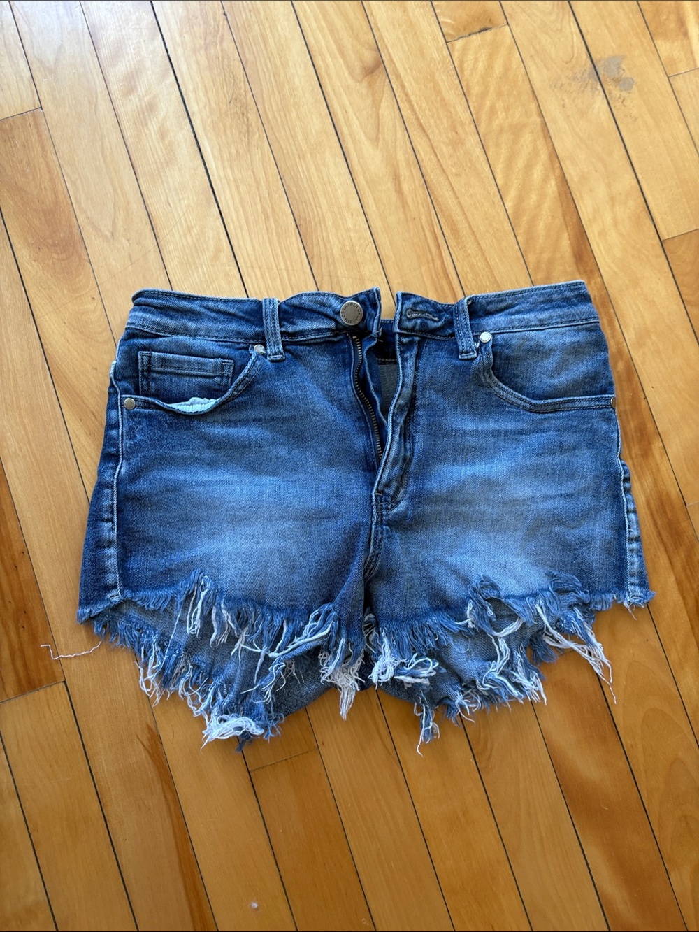 Denim Fringe Hem Women's Shorts - Blue